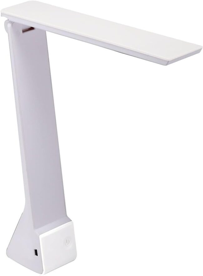 Powered Rechargeable Battery LED Desk Lamp, 3 Color Temperatures, Flip Open, White