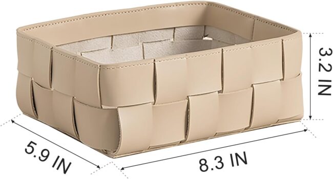Nordic Style Leather Storage Basket for Decorative Home,Jewerly Accessories Catchall Items Cosmetic Storage Box for Tabletop Entryway Livingroom Bedroom Nightstand,Ivory - Image 2