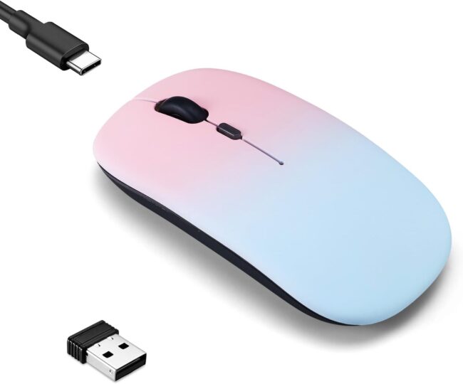 Wireless Bluetooth Mouse,LED Dual Mode Rechargeable Silent Slim Laptop Mouse,Portable(BT5.2+USB Receiver) Dual Mode Computer Mice,for Laptop,Desktop Computer,ipad Tablet,Phone,TV (Pollen blue)