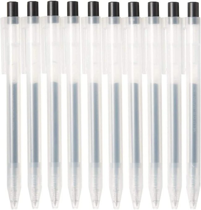 Smooth Gel Ink Ballpoint Pen Knock Type 10-Pieces Set, 0.5 mm Nib Size, Black