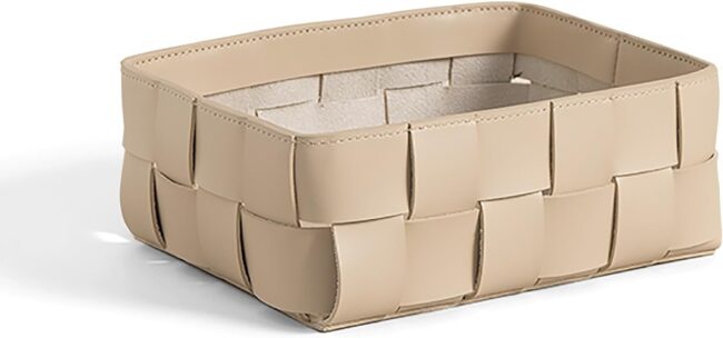 Nordic Style Leather Storage Basket for Decorative Home,Jewerly Accessories Catchall Items Cosmetic Storage Box for Tabletop Entryway Livingroom Bedroom Nightstand,Ivory