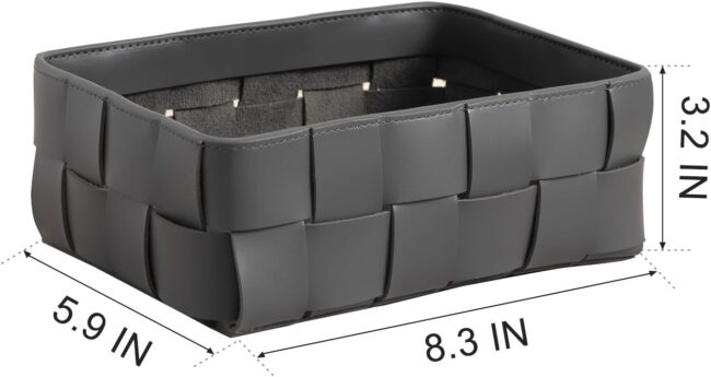 Nordic Style Leather Storage Basket for Decorative Home,Jewerly Accessories Catchall Items Cosmetic Storage Box for Tabletop Entryway Livingroom Bedroom Nightstand,Ebony Grey - Image 2
