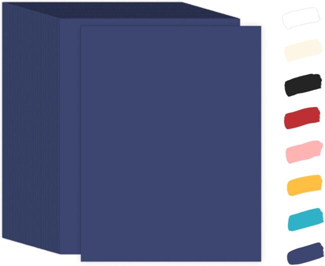 100 Sheets 65lb Blue Cardstock 8.5 x 11 Pastel Paper,  Navy Blue Card Stock Printer Paper for Wedding Invitations, DIY Cards, Menus, Crafts