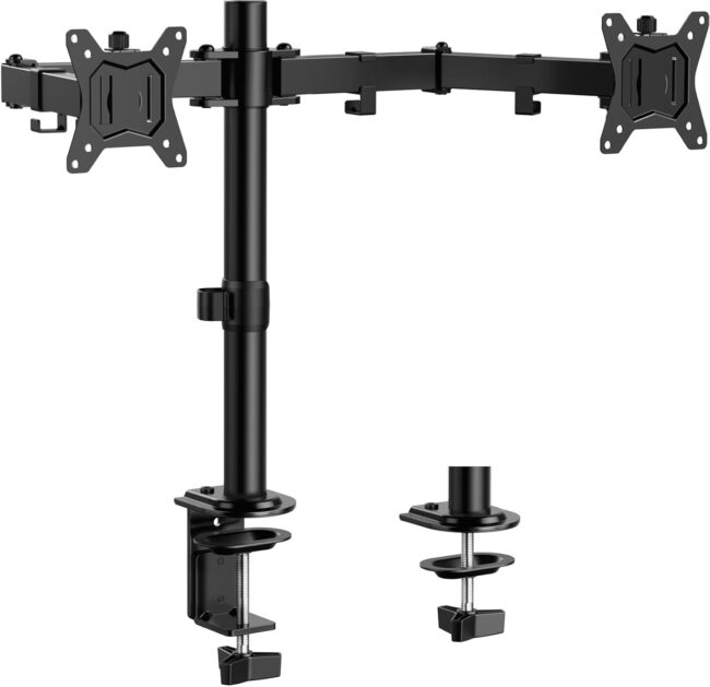 Dual Monitor Stand, Heavy Duty Adjustable Monitor Desk Mount for 2 Screens up to 32 Inches, Fully Adjustable Height, Tilt, Swivel, Rotate, Supports 17.6 lbs per Monitor Arm, Easy Installation
