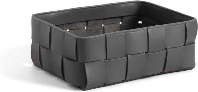 Nordic Style Leather Storage Basket for Decorative Home,Jewerly Accessories Catchall Items Cosmetic Storage Box for Tabletop Entryway Livingroom Bedroom Nightstand,Ebony Grey