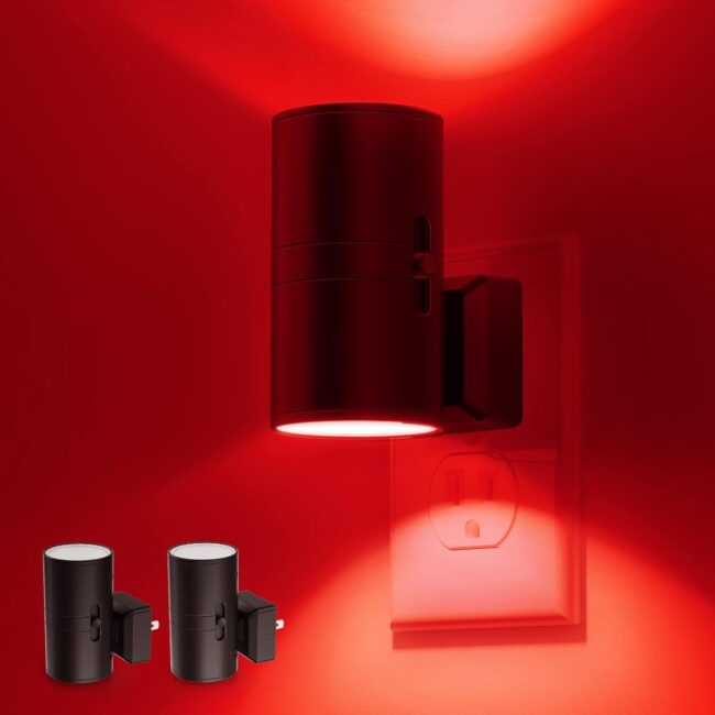 Red Night Light, Night Lights Plug into Wall, LED Night Lights with Light Sensor, Sleep Aid Red, Dimmable Night Light for Christmas, Holiday Decor, Hallway, Bedroom, 2 Pack