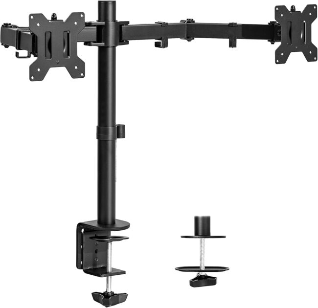 Dual Monitor Desk Mount, Heavy Duty Fully Adjustable Steel Stand, Holds 2 Computer Screens up to 30 inches and Max 22lbs Each, Black,