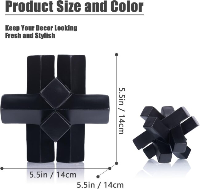 Black Knot Statue for Coffee Table Decor,Modern Minimalist Geometric Knot Sculpture and Figurines,Abstract Art Line Decorative Ornaments Knick Knacks for Shelves,Bookcase,Console,Tabletop,Entry - Image 2