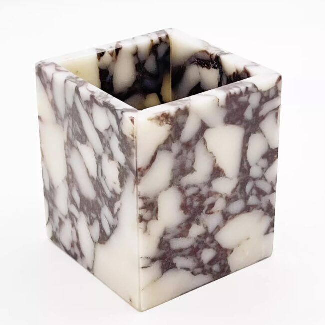 Marble Pen Holder, White Stone Rectangular Desktop Organizer, Office Study Makeup Brush Storage, Home Desk Decor, Minimalist Design, Durable Marble Accessory