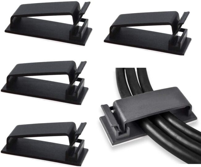 50Pcs Self Adhesive Cable Management Clips, Cable Organizers Wire Clips Cord Holder for TV PC Ethernet Cable Under Desk Home Office (Black)