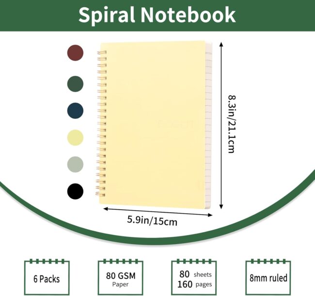 6Pcs Spiral Notebooks for Work, 8.3 x 5.9in A5 Lined Bulk, 160 Pages 80 Sheets Notebook Journals for School, Office, Notes(Plastic Cover) - Image 2