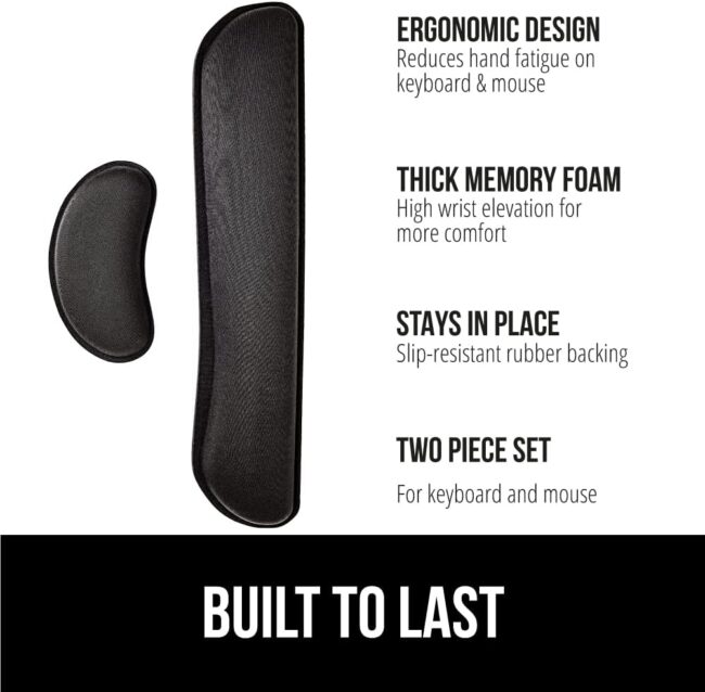 Silky Gel Memory Foam Wrist Rest for Computer Keyboard, Mouse, Ergonomic Design for Typing Pain Relief, Desk Pads Support Hand and Arm, Mousepad Rests, Stain Resistant, 2 Piece Pad, Black - Image 2
