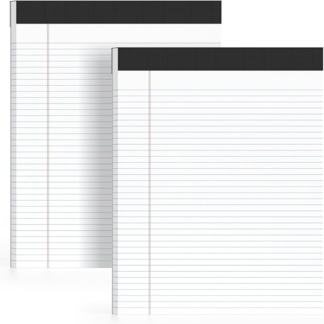 2 Pack of Legal Pads 8.5 x 11 College Ruled Writing Pads 8.5" x 11.75" Notepad 30 Sheets per Note Pads Notebook Study Back 8x11 Pads of Paper