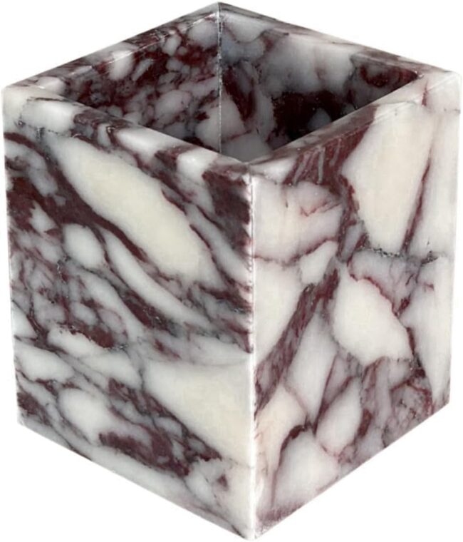 Natural Marble Stone Square Storage Container Empty Vessel Holder Cup for Candle/Pens/Sundries Items (Calacatta Purple)