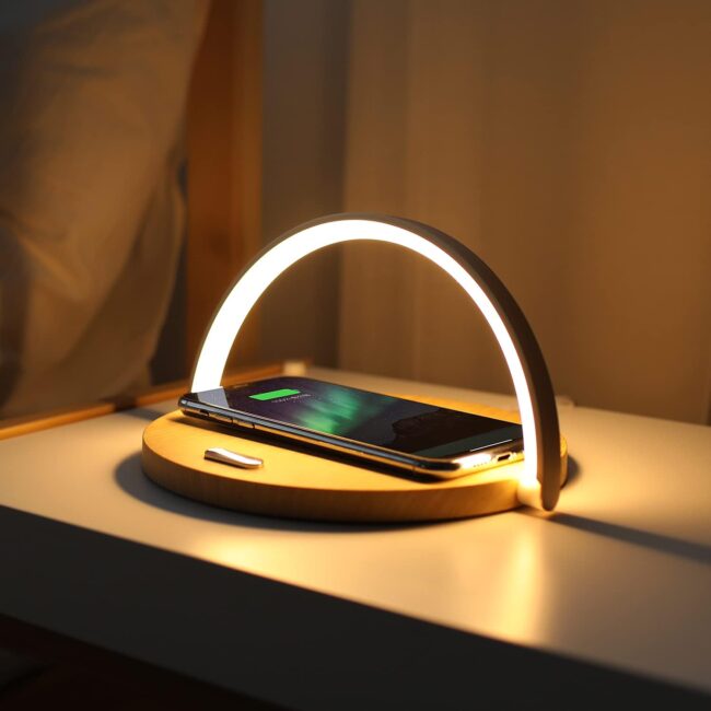Modern Simple Wireless Charging Nightlight (Wood), Max.15W Fast Wireless Charger, Touch Control, 3-Level Brightness, for Galaxy S24/S23/S22, iPhone 15/15Pro/14/14Pro,