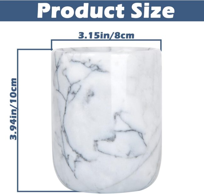 Toothbrush Holder,Handmade Marble Toothbrush Cup,Stone Toothbrush Organizer for Pen Holder,Makeup Brush Cup,Razor Holder,SPA Collection Tumbler First Choice for Home and Hotel(White) - Image 2