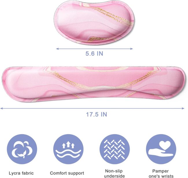 Keyboard Wrist Rest,Ergonomic Wrist Rest,Superfine Fabric and Gel Memory Foam Wrist Pad for Computer Keyboard for Easy Typing & Pain Relief, Suitable for Office, Family, Outdoor, Pink Marle - Image 2