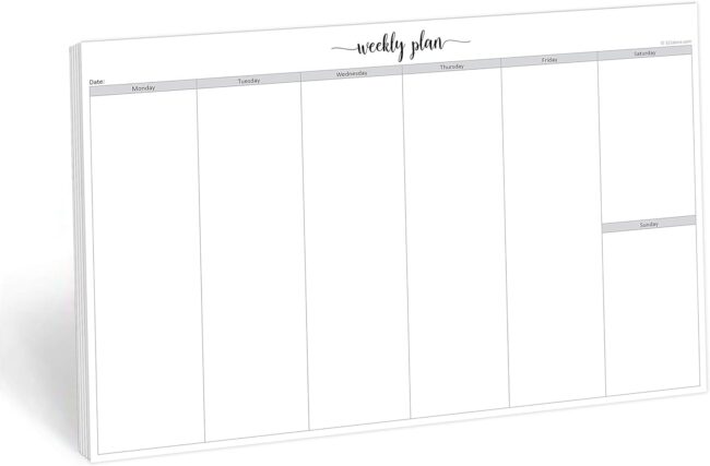Jumbo Weekly Planning Desktop Notepad - 50 Sheets (11" x 17") - Landscape Days of Week Desk Planner, Extra Large - Made in USA - Simple Script