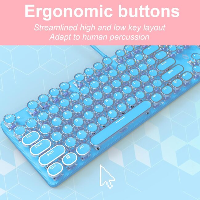 Typewriter Style Mechanical Gaming Keyboard RGB Backlit Wired with Blue Switch Retro Round Keycap 104 Keys Keyboard (Blue 104 Keys LED) - Image 2