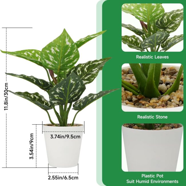 3 Pcs Small Fake Plants Artificial Potted Plant Indoor Faux Tropical Plant for Home Office Table Shelf Desktop Décor (11.8 Inch) - Image 2