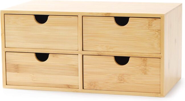 Bamboo Desk Organizer - Mini Desktop Drawer Tabletop Storage Organization Box for Office Home Toiletries Supplies, No Assembly Required (4 Drawer)