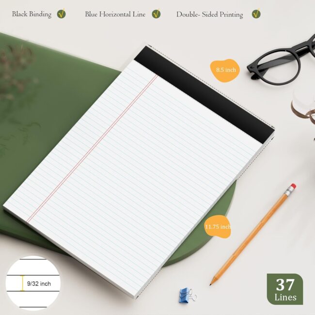 2 Pack of Legal Pads 8.5 x 11 College Ruled Writing Pads 8.5" x 11.75" Notepad 30 Sheets per Note Pads Notebook Study Back 8x11 Pads of Paper - Image 2