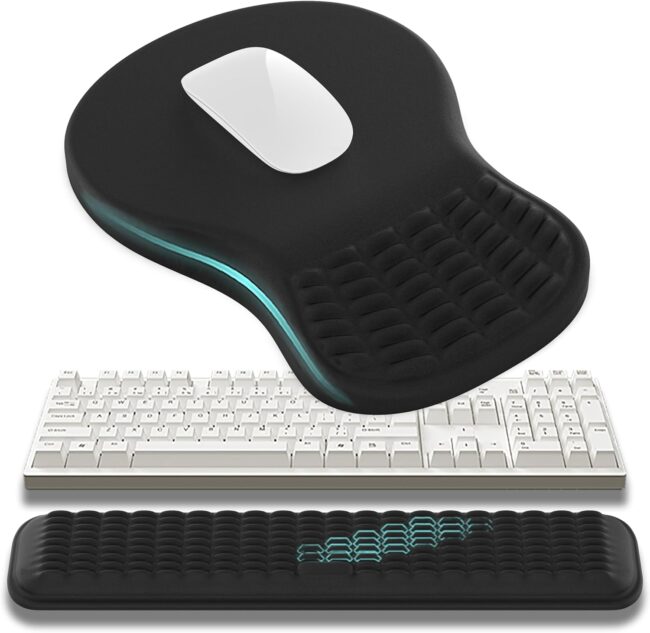 Ergonomic Mouse Pad and Keyboard Wrist Rest Set, Super Soft Memory Foam Desk Wrist Support for Computer Keyboard, Non-Slip Arm Palm Rests Cushion for Typing Gaming Office Laptop Mac (Black)