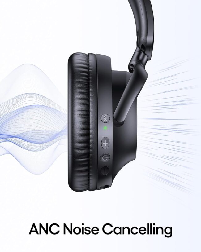 Active Noise Cancelling Headphones 100H Playtime Over Ear Bluetooth Headphones with Deep Bass Light Weight Earphones Comfort Headsets with Fast Charging for Travel Home Office PC Black - Image 2