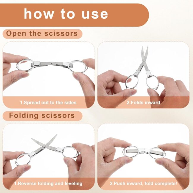 2Pcs Metal Folding Scissors, Portable Safety Small Travel Scissors Retractable Pocket Shears Mini Craft Shears for Home, Office, Fishing, Sewing(Silver) - Image 2