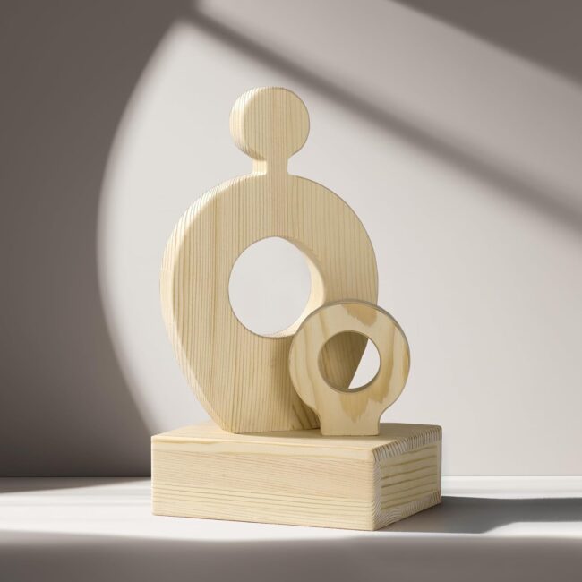 Minimalist Wooden Abstract Decor – Pine Wood Ornament for Modern Home, Office, Desk, or Shelf Decoration