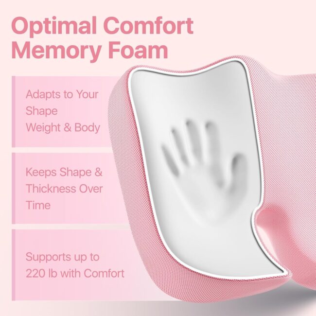 Seat Cushion, Extra Large Memory Foam Cushion for Office Chair Cushions, Ergonomic Cushions Pad Pillow for Pressure Relief Sciatica & Pain Relief for Long Sitting, Pink - Image 2