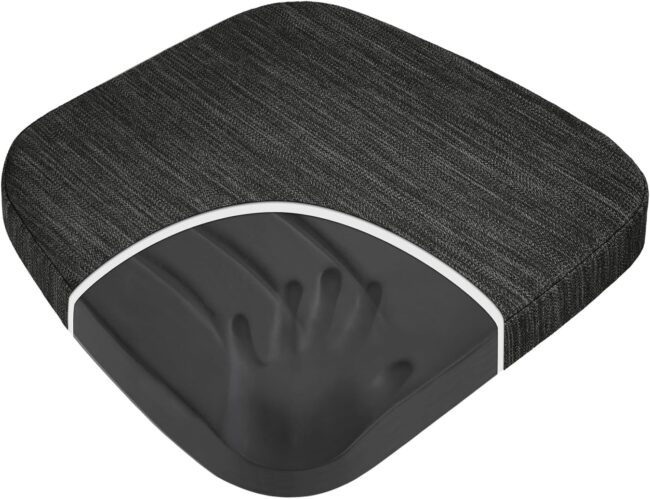 Kitchen Chair Cushions, Dual-Layer Patented Design Molded Memory Foam Dining Chair Pads with Ties and Washable Cover, 17" x 16" x 2", Black