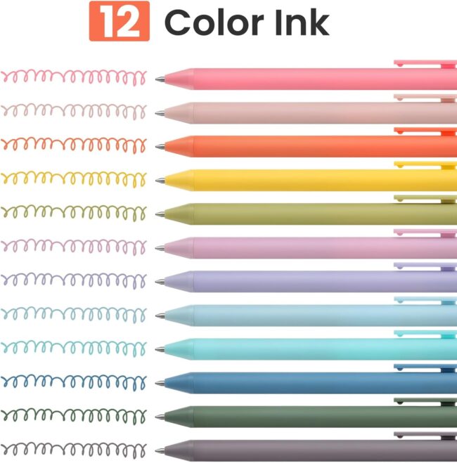 Colored Gel Pens, 12 Colors 0.5mm Fine Point Smooth Writing Pens, Quick Dry Colorful Gel Ink Pens for Journaling and Note Taking, Cute Aesthetic Pens for Office School & Home Supplies - Image 2