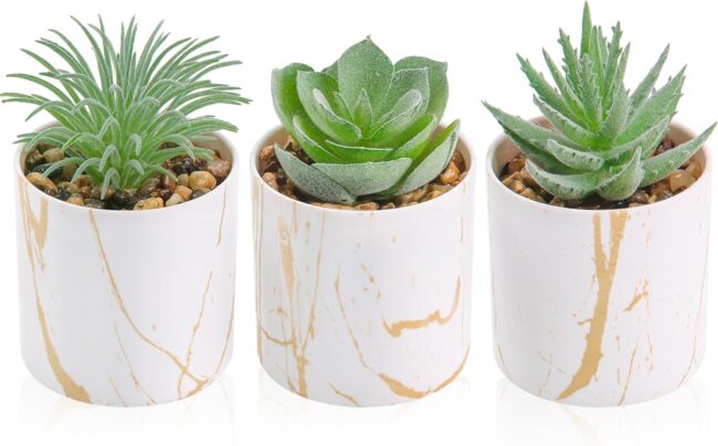 3 Pack Small Fake Plants Succulents Plants Artificial in Pots for Home Office Desk Decor for Women