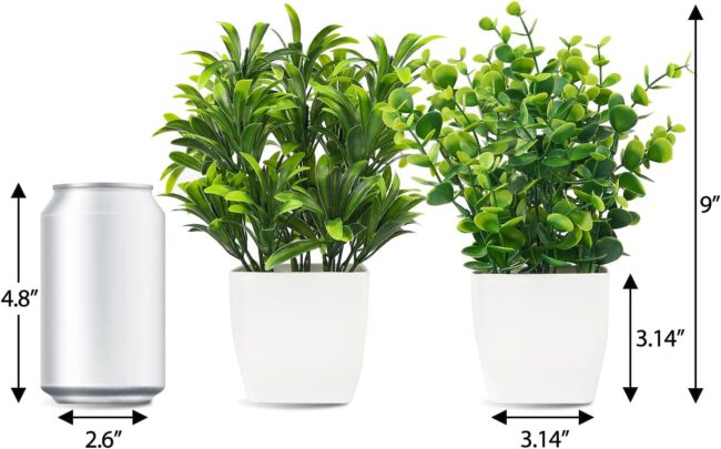 2pcs Small Fake Plants, Mini Potted Plants for Home Bathroom Shelf Decor, Artificial Eucalyptus Plants for Office Desk Greenery Decoration - Image 2