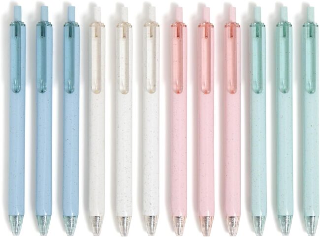 Recycled Gel Click Pens, Set of 12, Pastel Speckle, Medium (0.7 mm) Point, Black Ink