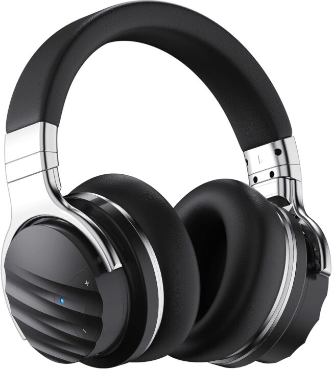 Wireless Active Noise Cancelling Headphones, Over Ear Bluetooth Headphones, 30H Playtime, Hi-Res Audio, Deep Bass - Built-in Microphone for Travel, Home, Office, Gym (Black)