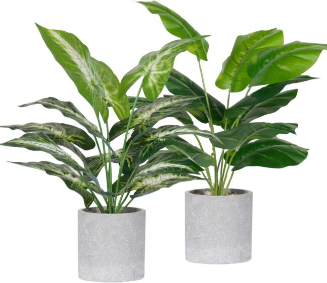 2 Pack Fake Plants Artificial Tropical Faux Plants Indoor for Office Desk Home Sage Green Decor