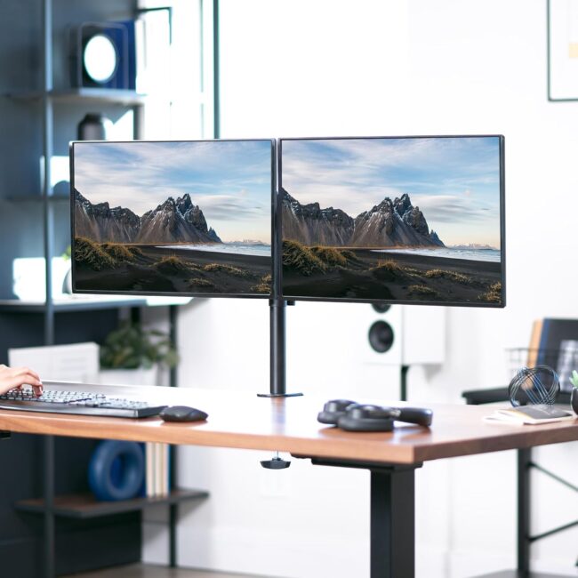 Dual Monitor Desk Mount, Heavy Duty Fully Adjustable Steel Stand, Holds 2 Computer Screens up to 30 inches and Max 22lbs Each, Black, - Image 2