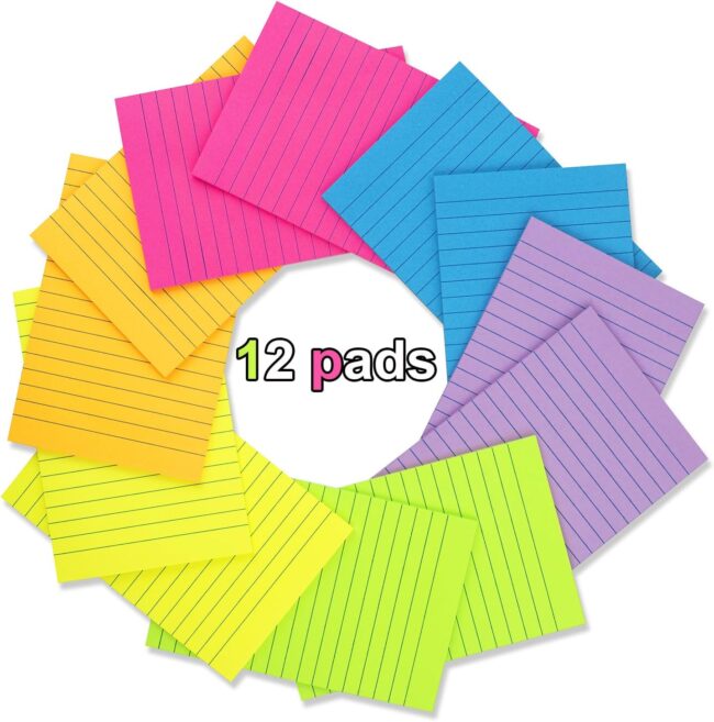 (12 Pack) Lined Sticky Notes 4x6 in Post Ruled Stickies Super Sticking  Pads Bright Colors - Image 2