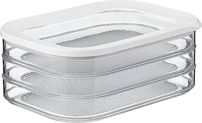 Rounded Food Storage Box with Lid Set of 3 | Ideal for Cold Cuts, Cheese, and More | Stackable design | Transparent Framed Lid | BPA-Free, Nordic White (17oz/500ml)