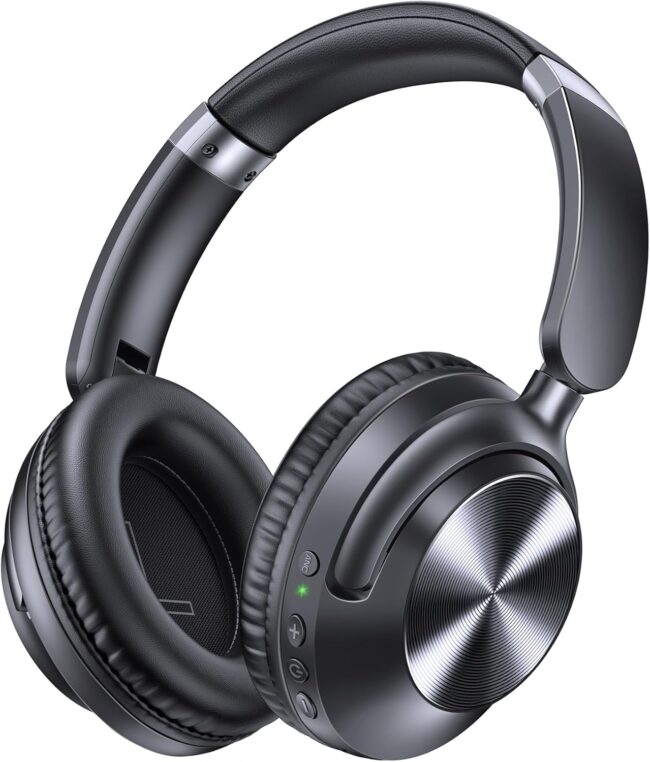 Active Noise Cancelling Headphones 100H Playtime Over Ear Bluetooth Headphones with Deep Bass Light Weight Earphones Comfort Headsets with Fast Charging for Travel Home Office PC Black