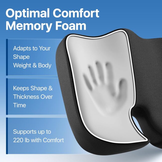 Seat Cushion, Extra Large Memory Foam Cushion for Office Chair Cushions, Ergonomic Cushions Pad Pillow for Pressure Relief Sciatica & Pain Relief for Long Sitting - Image 2