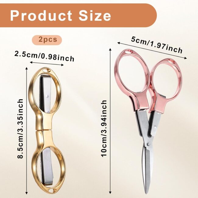 2Pcs Metal Folding Scissors, Portable Safety Small Travel Scissors Retractable Pocket Shears Mini Craft Shears for Home, Office, Fishing, Sewing(Rose Gold+Gold) - Image 2