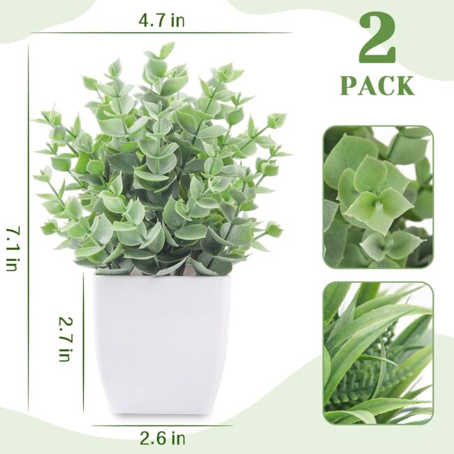2 Pack Small Fake Plants Mini Artificial Potted Plants for Table Desk Home Bathroom Office Decor - Image 2