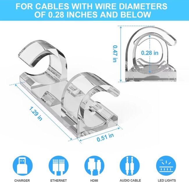 30PCS Adhesive Cable Clips：Cord Management Cable Clips Cord Clips Wire Holders for Cords Cable Holder Clip Cable Management Clips for Home and Office Cable Clips Clear - Image 2