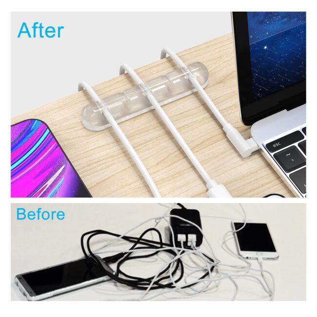 Cord Organizer, Clear Cable Clips Cable Management, Cable Organizers USB Cable Holder Wire Organizer Cord Clips, 2 Packs Cord Holder for Desk Car Home and Office (5, 3 Slots) - Image 2