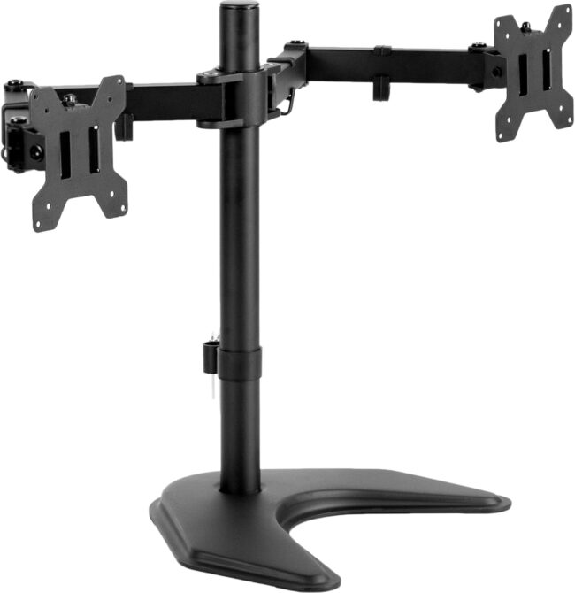 Dual LED LCD Monitor Free-Standing Desk Stand for 2 Screens up to 27 Inch Heavy-Duty Fully Adjustable Arms with Max  100x100mm