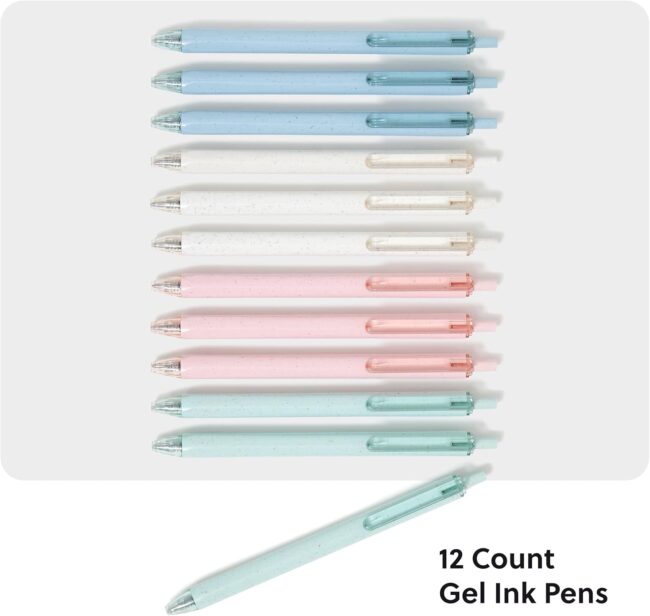 Recycled Gel Click Pens, Set of 12, Pastel Speckle, Medium (0.7 mm) Point, Black Ink - Image 2
