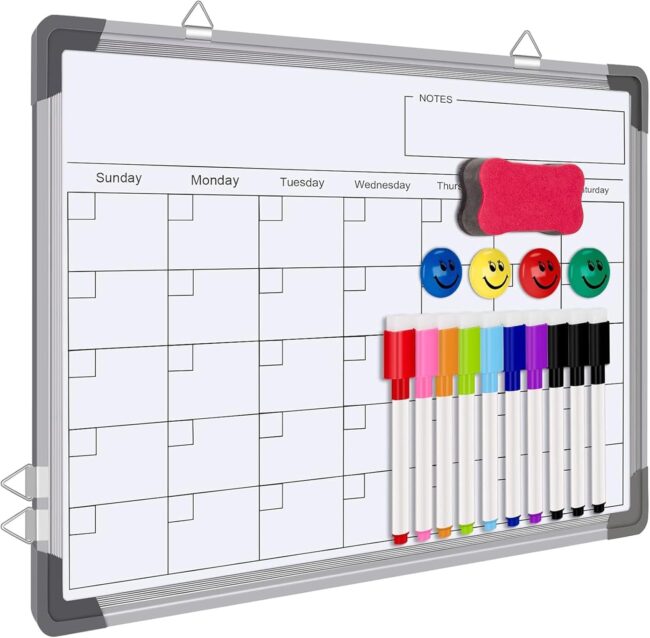 Dry Erase Calendar Whiteboard for Wall,  16" X 12" Magnetic White Board Board, Small Wall Monthly Double Sided Boards Student, Home, Office (White)
